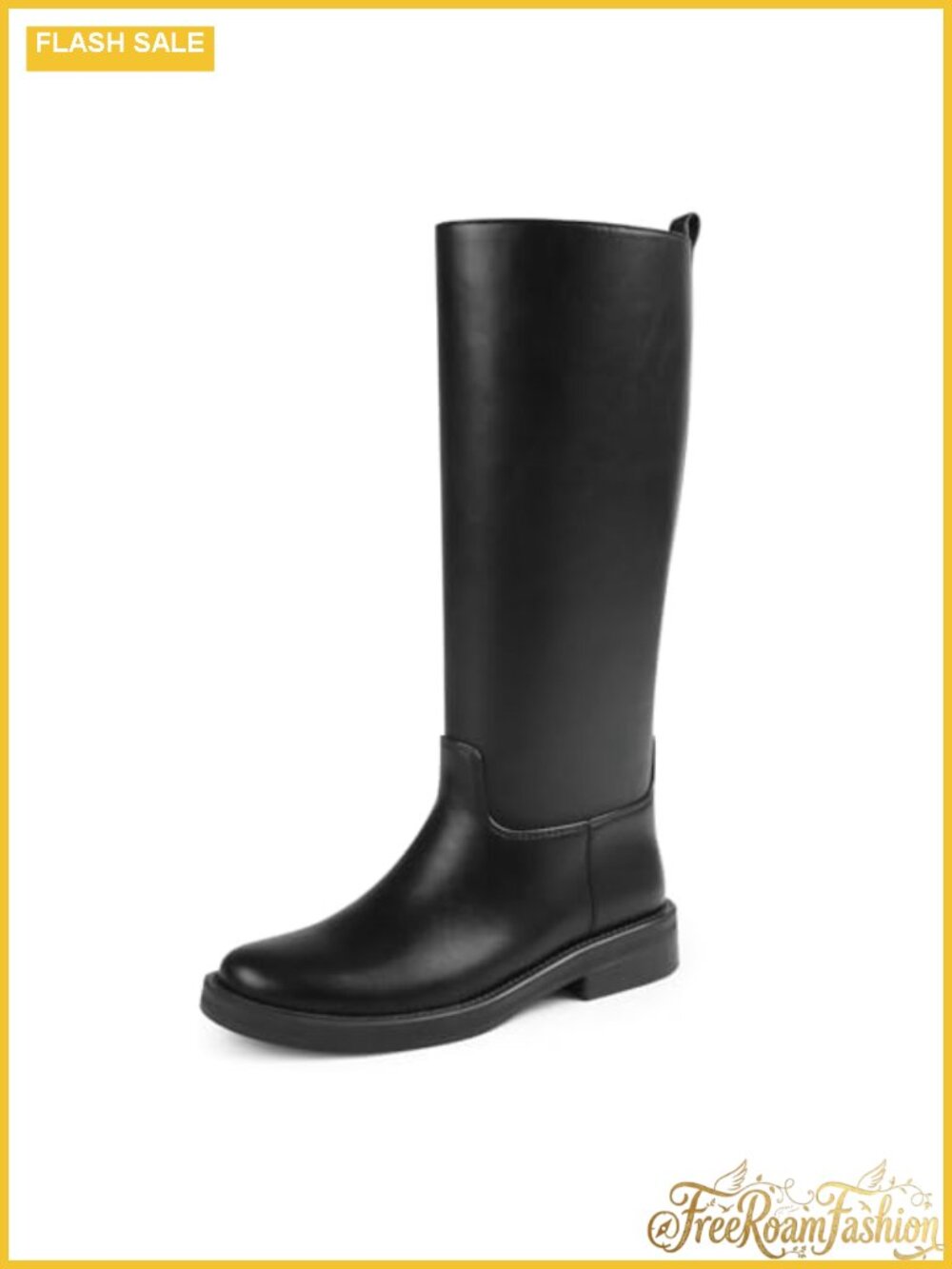 Faux Leather Knee High Riding Boots Chunky Flat Heel Tall Equestrian